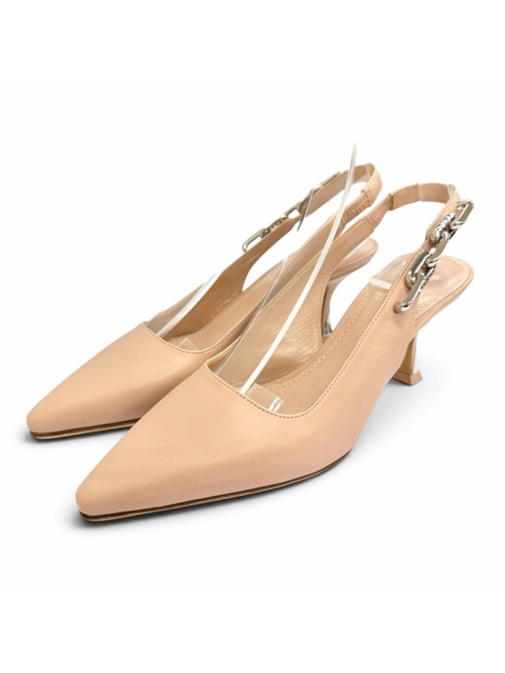 Louis Vuitton Sparkle Line Leather Monogram Chain Pointed Toe Pumps Pink